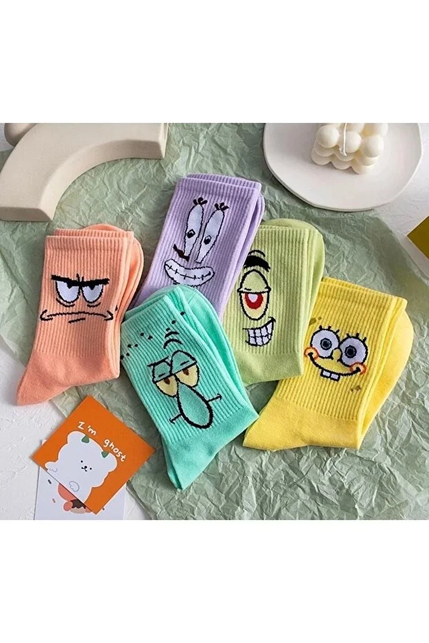 5'li Desenli Kolej Çorap Seti Sünger Bob Kolej